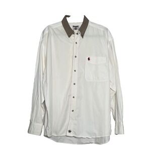 Wrangler PBR Dress Shirt Men's XXL 55" White Brown Collar Western Rodeo VTG.